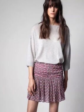 Zadig & Voltaire Pink Floral Mini Skirt with Skull Detail